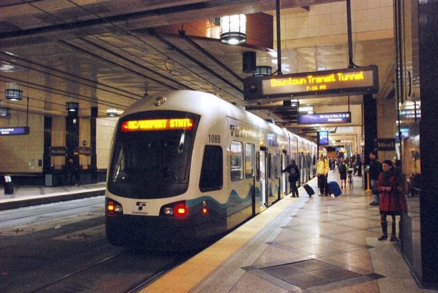 Link light rail train at a downtown station
