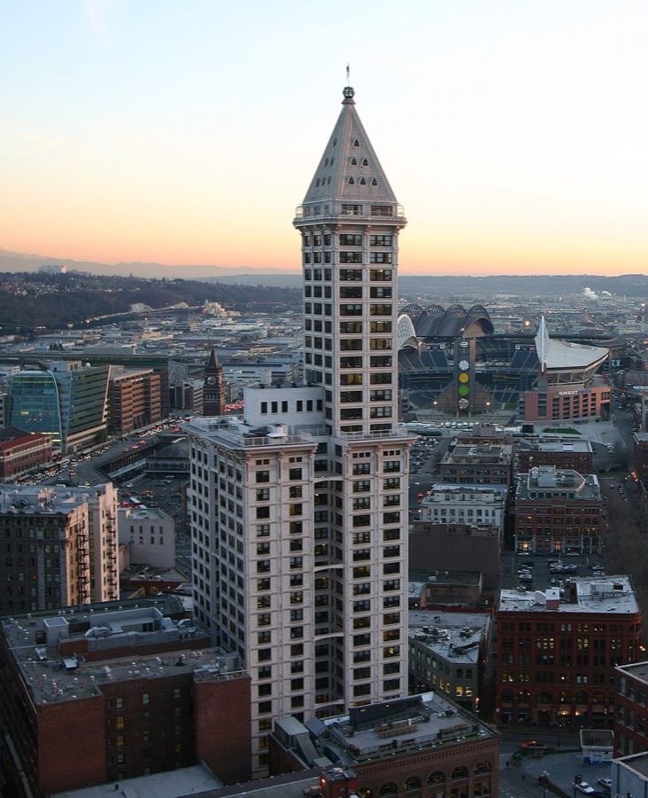 Smith Tower with the stadiums beyond